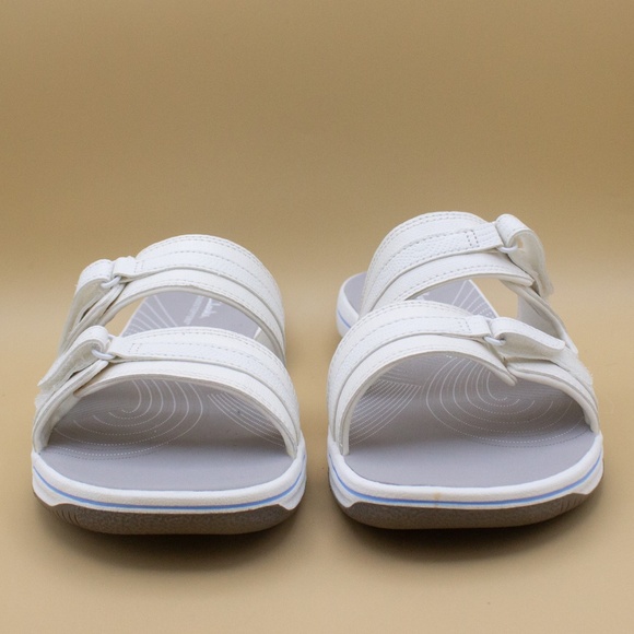 Clarks Breeze Piper White Slip On Comfort Slides Sandals Women's Size 11 M - Picture 2 of 8
